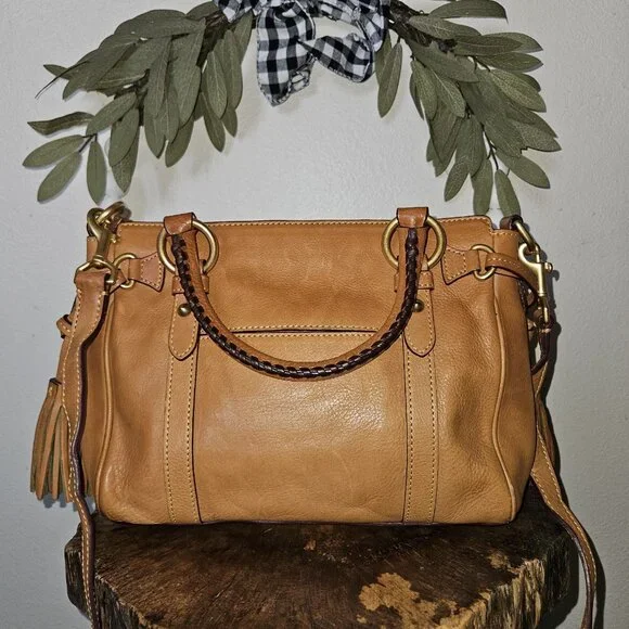 Dooney & Bourke Medium Pocket Satchel Tan Leather Tassel Bag Crossbody 8L977 - Picture 12 of 16